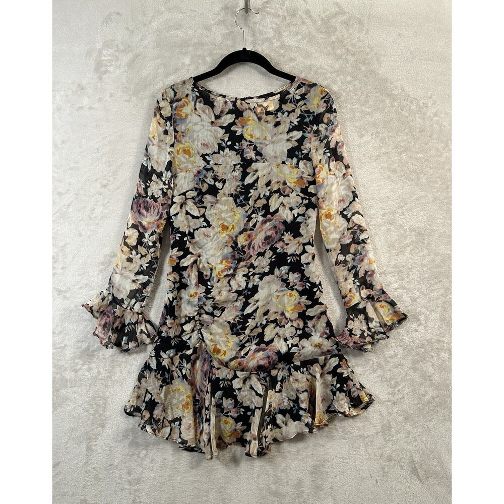 Sage And Paige Black Dress Bell Sleeve Size S Dark Romantic Boho Moody Floral